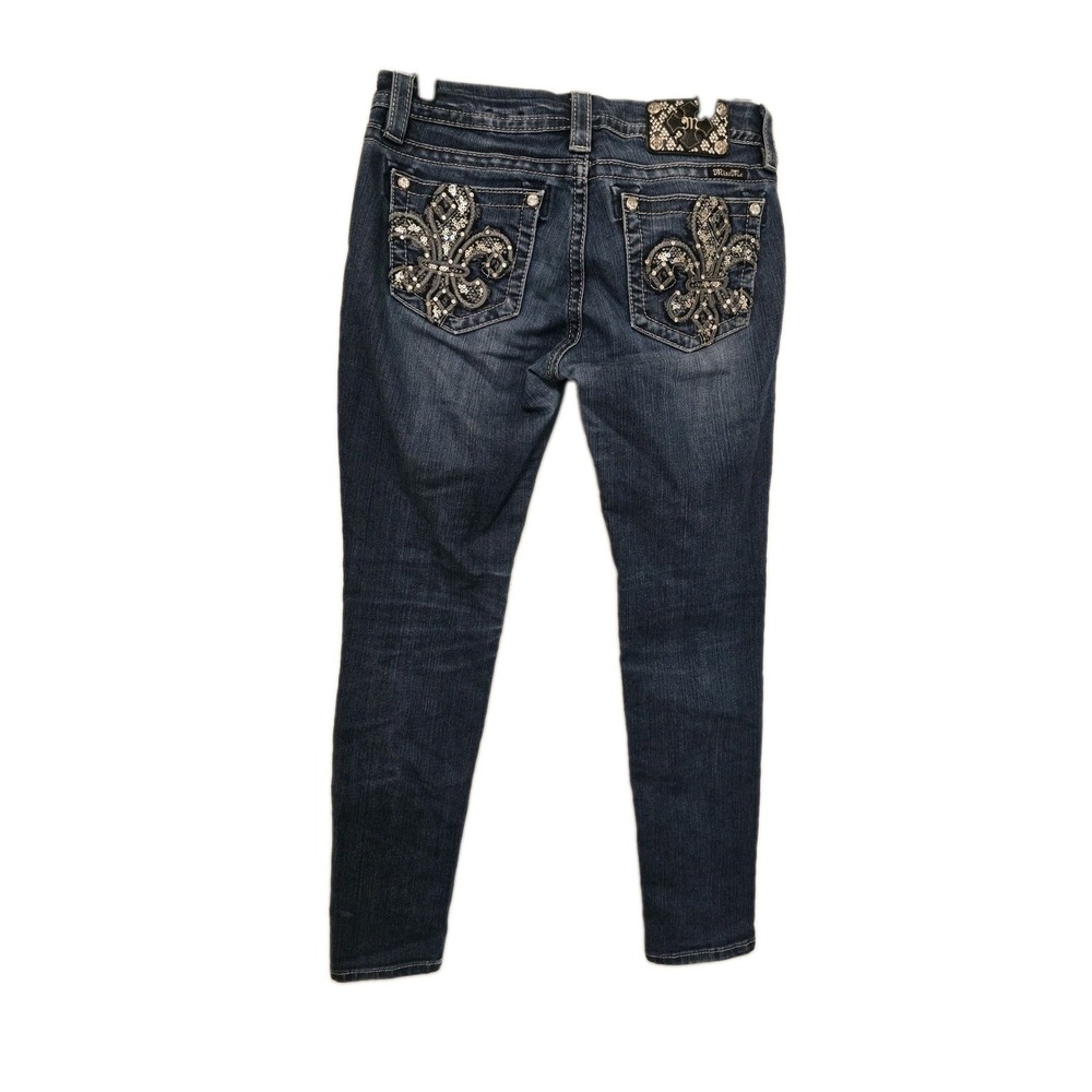 Buckle Miss Me Womens Mid Rise Skinny Jeans Dark Wash Fleur De Lis Size 28